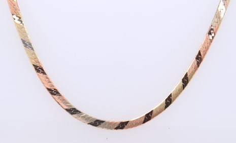 Elegant Triple Color Gold Herringbone Necklace