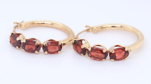 Cute Yellow Gold oval Tourmaline Hoop Earrings