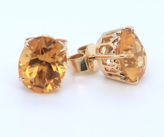 Beautiful Yellow Gold Oval Citrine Stud Earrings