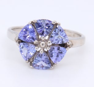Favorite White Gold Aquamarine Flower Style Ring