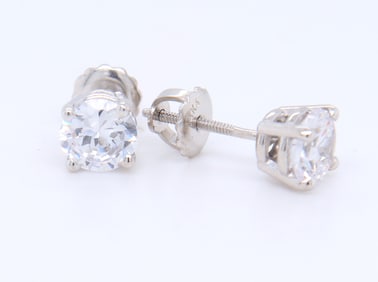 Sparkling White Gold Round Brilliant Cut CZ Stud Earrings