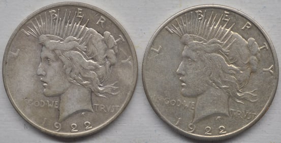 1922-D and 1922-S Peace Silver Dollar $1 US Coin lots of 2 Coins