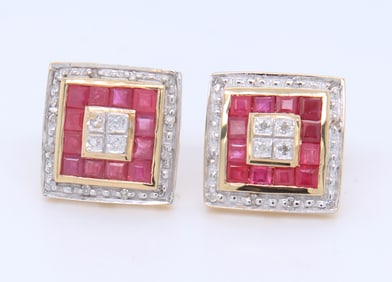 Attractive Yellow Gold Ruby and Diamond accent Earrings