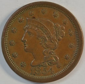 1854 Hair Large Cent Virtual Gem Unc Braided