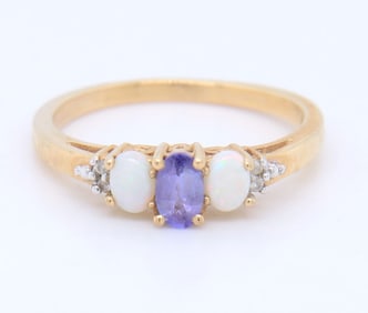 10kt Yellow Gold Opal and Tanzanite Ring