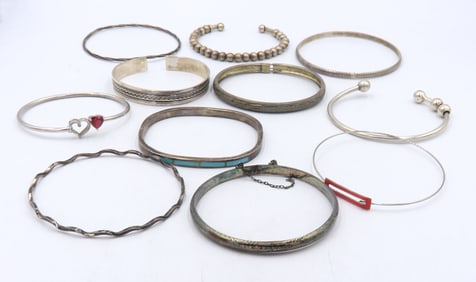 Group Lot of Vintage 925 Sterling Silver Bangles
