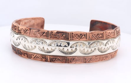 R.C. Little Sterling Silver Navajo Native Copper Cuff Bracelet