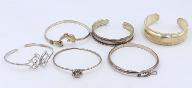 Group lot of vintage 925 sterling silver cuff bangles