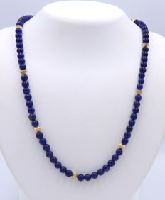 Lapis bead necklace with 14kt yellow gold clasp