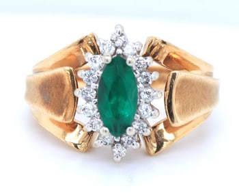 14kt Yellow gold Emerald and diamond cocktail ring
