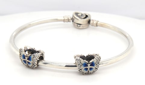 Pandora moments Entwined Infinite hearts clasp bangle bracelet