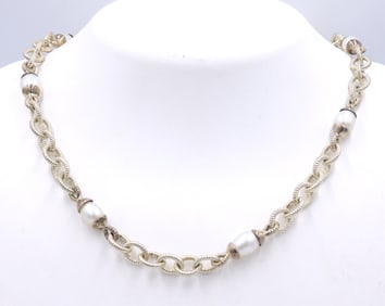 Judith Ripka 925 sterling silver textured pearl necklace