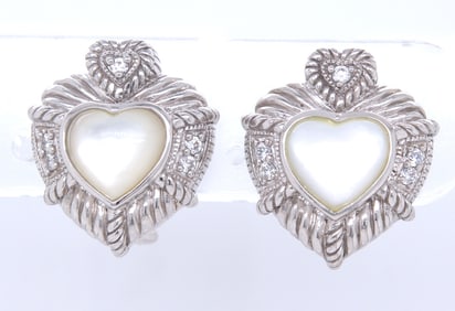 925 Sterling silver Judith Ripka heart shaped pearl earrings