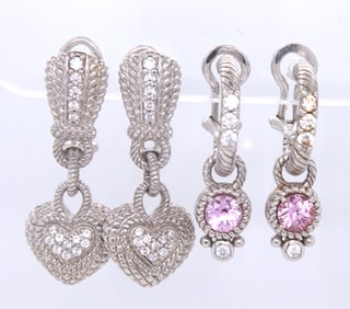 2 Pairs of Judith Ripka 925 sterling silver earrings