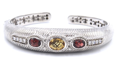Judith Ripka Garnet and Citrine Hinged bangle in 925 sterling silver