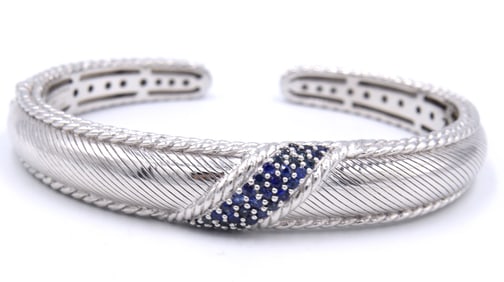 925 Sterling silver Judith Ripka sapphire Hinged bangle