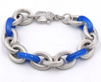 925 Sterling Silver Judith Ripka Verona gemstone link bracelet