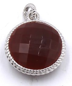 Judith Ripka Signed 925 sterling silver red Carnelian pendant