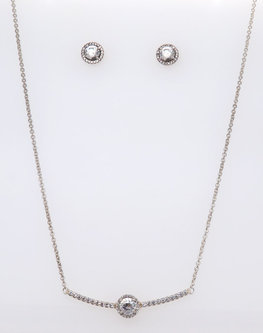 Pandora Silver CZ Necklace w Earrings Set (1 of 6)