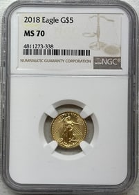 2018 $5 American Gold Eagle Perfect NGC MS70 graded