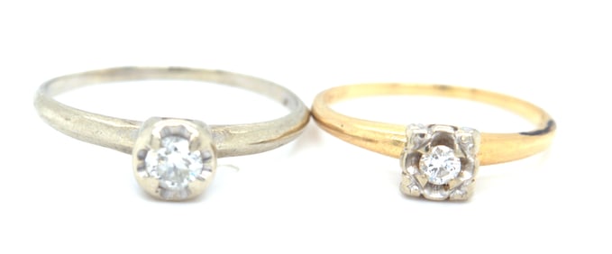 Lot of 2, 14kt gold diamond rings