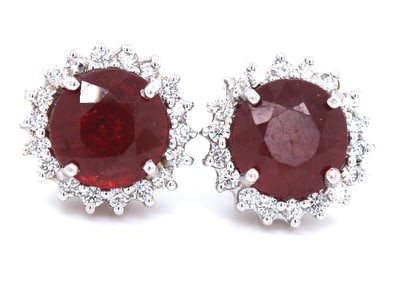 18KT Yellow gold 4ctw lead glass filled Ruby and diamond earrings