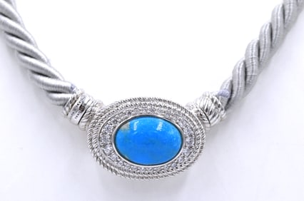 Judith Ripka Turquoise pendant on Grey cord necklace