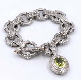 Judith Ripka circle link bracelet with Citrine charm