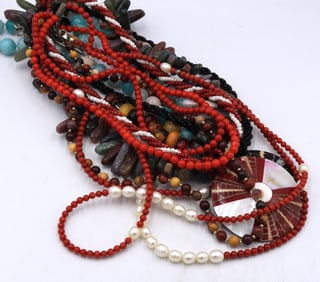 Big group lot of gemstone strand necklaces