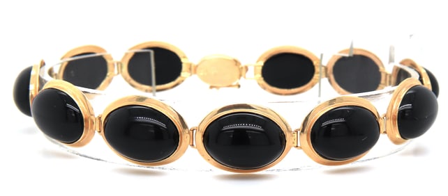14kt Yellow gold black onyx link bracelet