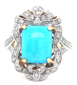 14kt Yellow gold Turquoise and diamond ring