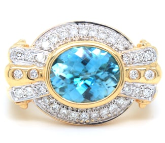 14kt Yellow gold blue topaz and diamond cocktail ring