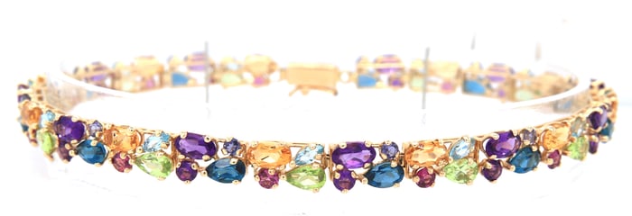 14kt Yellow gold multi color gemstone bracelet