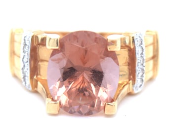 14kt Yellow gold gemstone and diamond cocktail ring