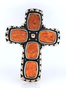 Vintage 925 sterling silver signed Amber cross pendant