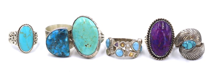 Vintage 925 sterling silver group lot of turquoise rings