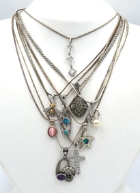 Group lot of 10 Vintage 925 sterling silver necklaces