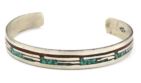 Vintage 925 sterling silver signed Turquoise cuff bangle