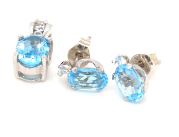 Set of 10kt White gold blue topaz and diamond Jewelry