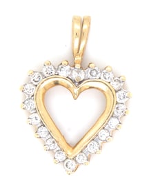 14kt Yellow gold heart shaped diamond pendant