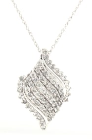 10kt White gold diamond cluster swirl pendant on chain