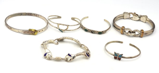 Group lot of 6 Vintage 925 sterling silver bangles
