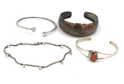 Group lot of Vintage 925 sterling silver cuff bangles