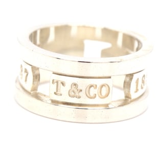 925 Sterling silver Tiffany & Co 1837 cut out Stencil ring