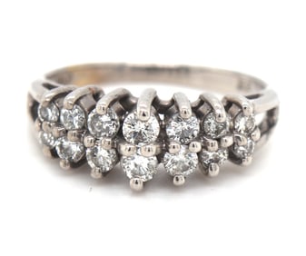 14kt White gold double row diamond ring