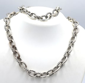 Set of 925 sterling silver oval link necklace and bracelet