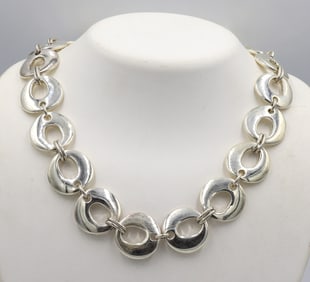 925 Sterling silver signed circle link necklace