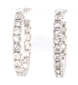 14kt White gold 3cts round brilliant cut inside-out diamond hoop earrings