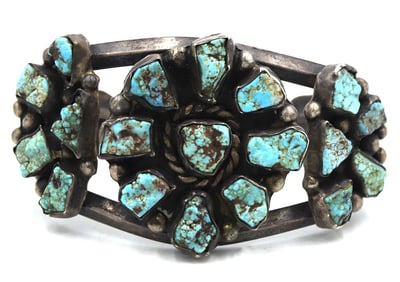 Vintage 925 sterling silver American Indian turquoise cuff bangle