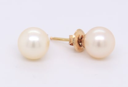 14kt Yellow Gold Champagne Pearl Stud Earrings